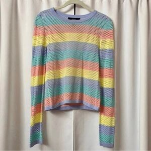 F21 Multicolor Pastel Striped Rainbow Long Sleeve Thin Sweater Size Medium